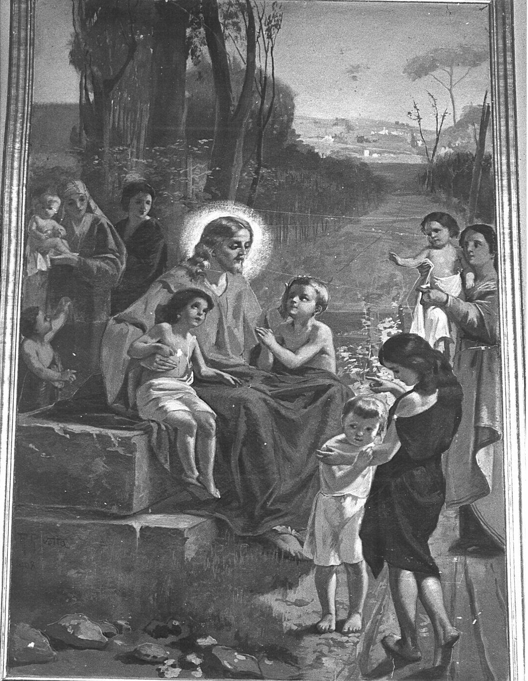 Cristo benedice i fanciulli (decorazione pittorica, elemento d'insieme) di Rivetta Romeo (sec. XX)