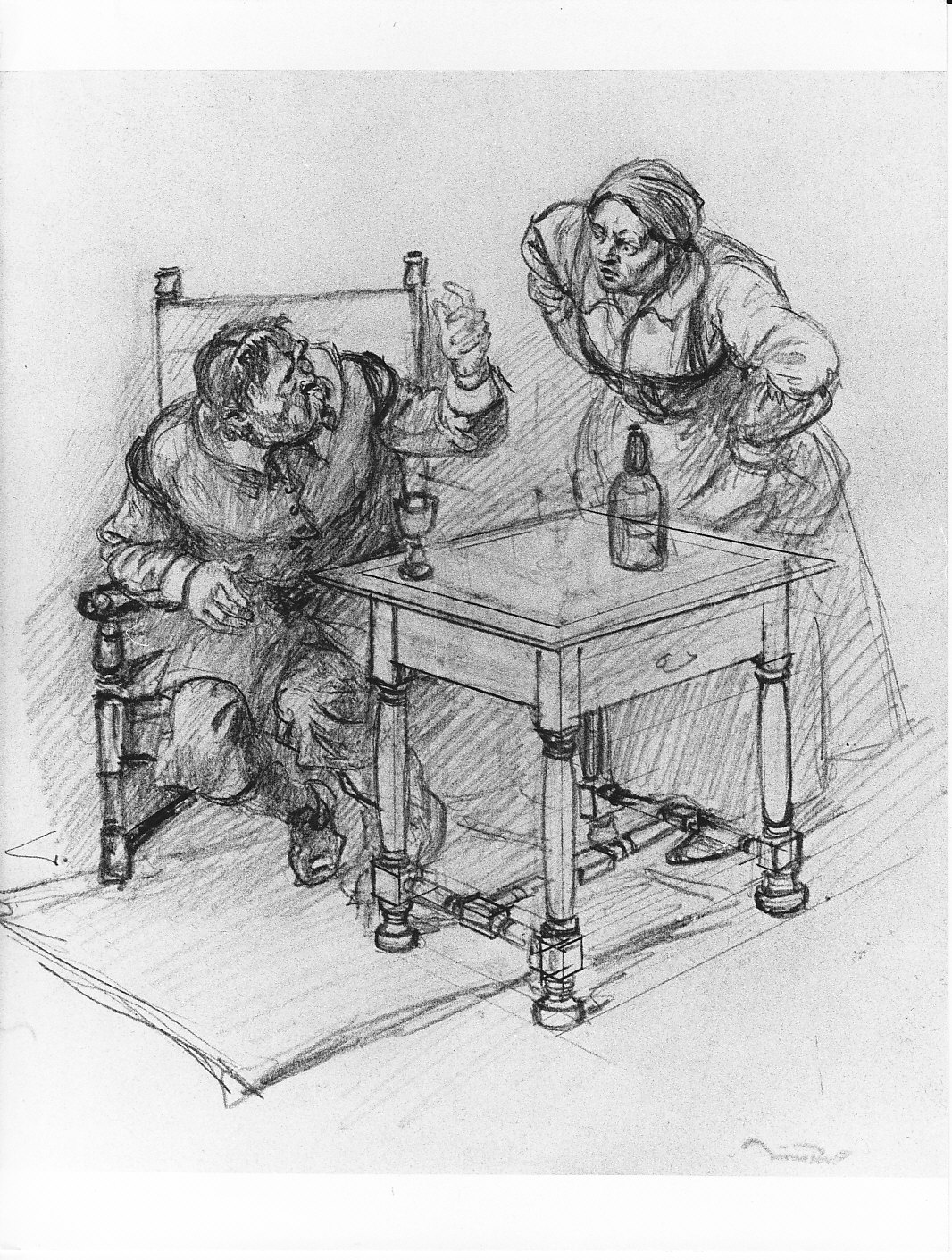 Don Abbondio e Perpetua (disegno, opera isolata) di Rosso Gustavo (prima metà sec. XX)