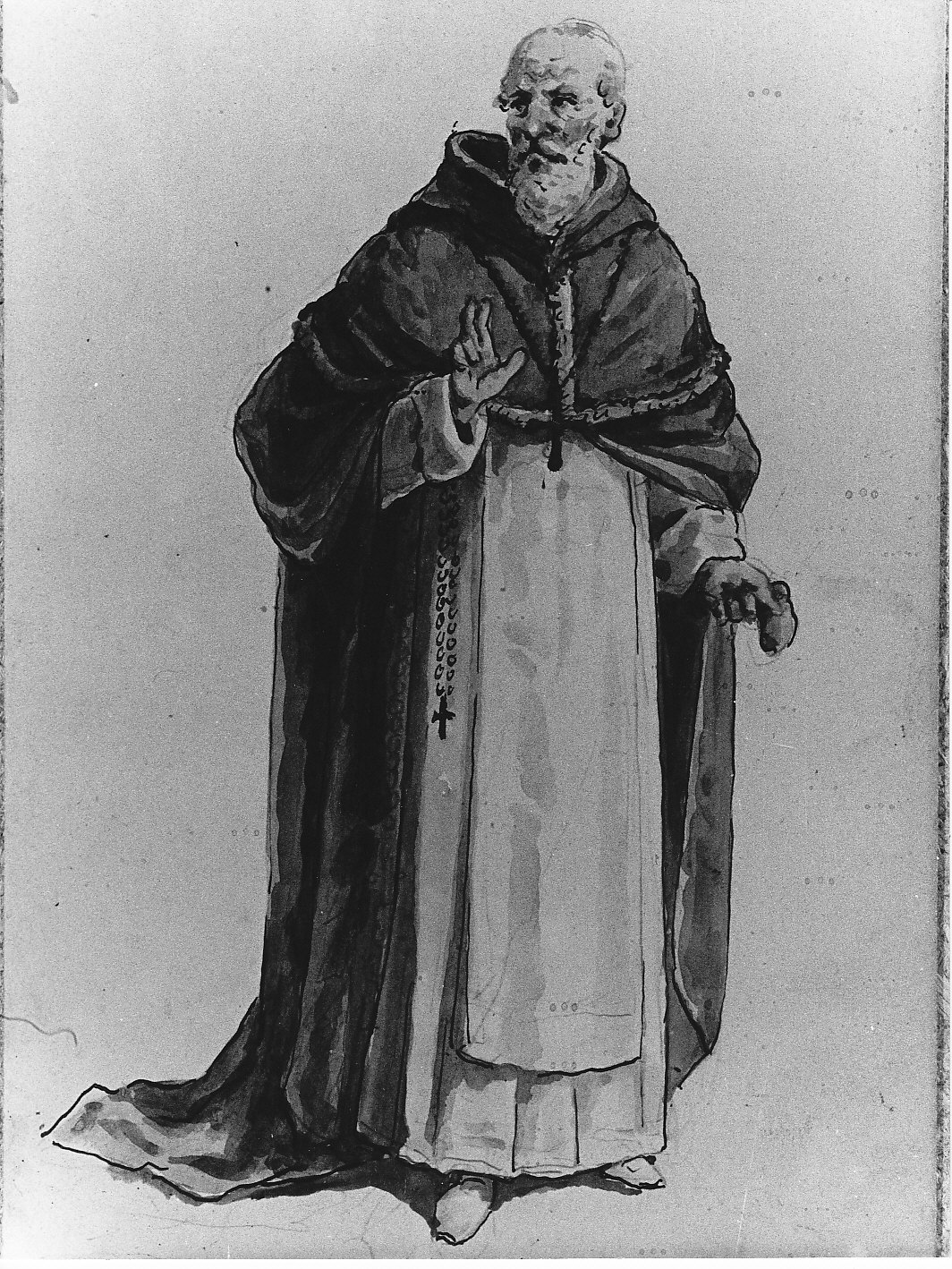 Costume per l'opera I Promessi Sposi: Padre Cristoforo (disegno, opera isolata) di Bartezago Luigi (seconda metà sec. XIX)