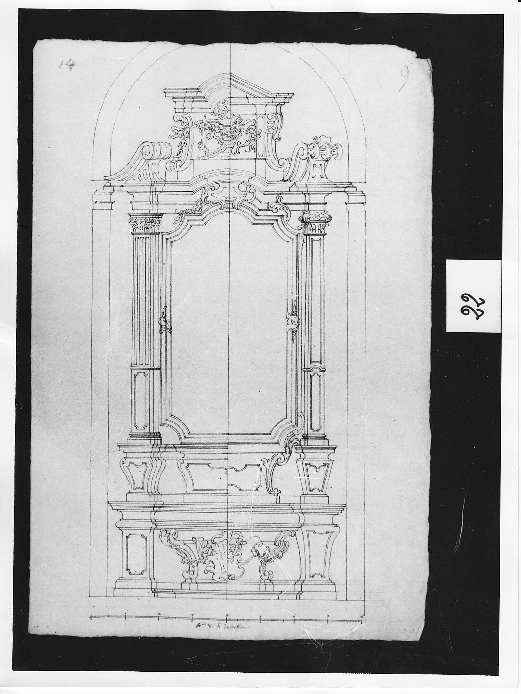 Prospetto di altare con ancona e cimasa in doppia versione (disegno, opera isolata) di Ligari Pietro (attribuito) (sec. XVIII)