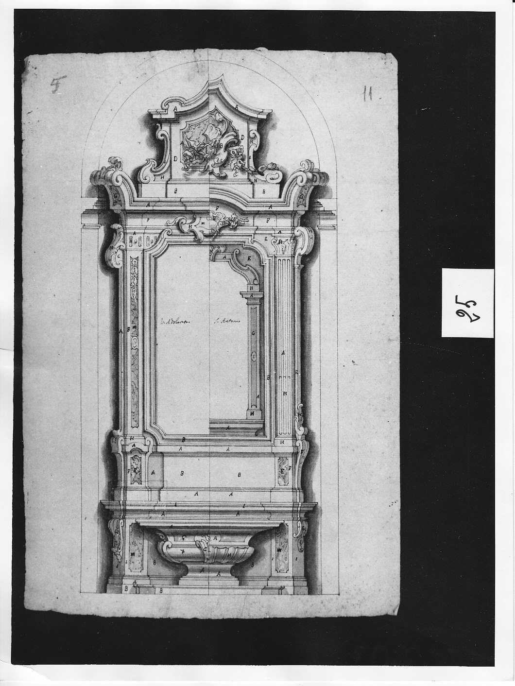 Prospetto di altare con ancona e cimasa in doppia versione (disegno architettonico, opera isolata) di Ligari Pietro (attribuito) (sec. XVIII)