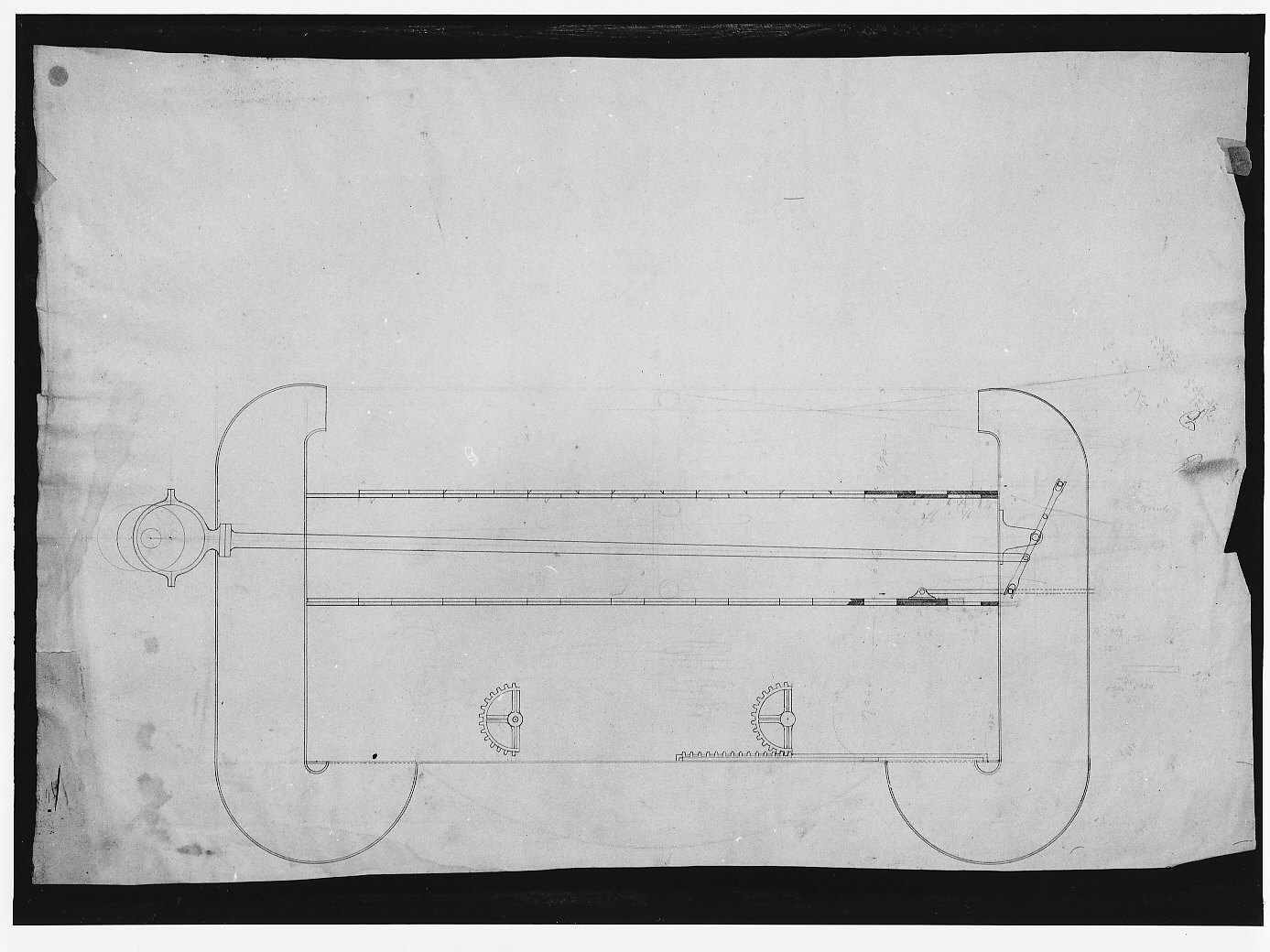 Progetto di locomotiva per forti pendenze e curve a piccolo raggio (disegno architettonico, opera isolata) di Vanossi Giuseppe (sec. XIX)