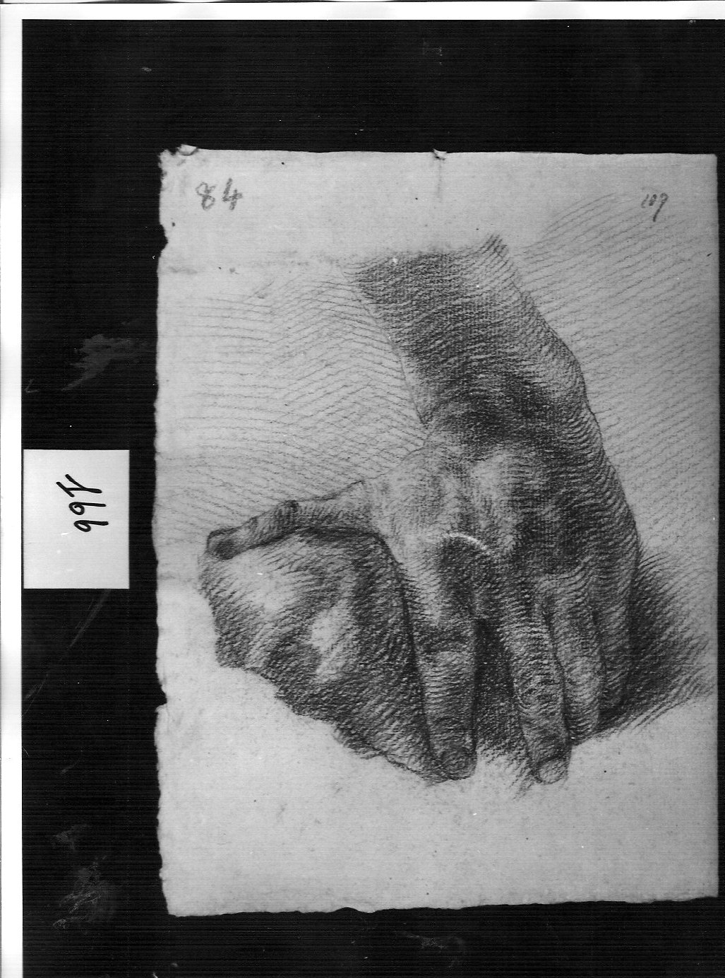 mano poggiata su pietra// contorno della stessa (disegno, opera isolata) di Ligari Cesare (attribuito) (sec. XVIII)