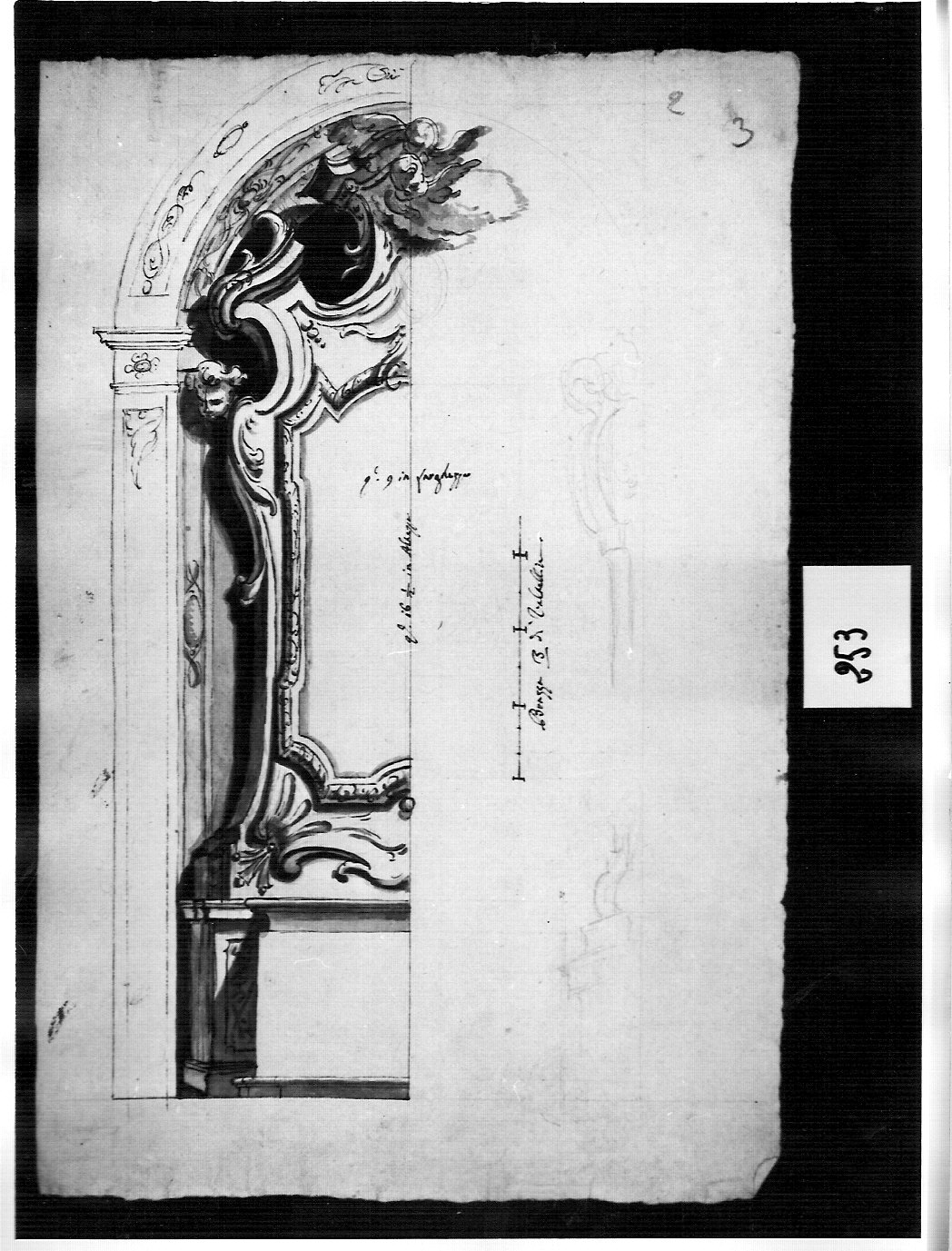 decorazione di altare con ancona (disegno, opera isolata) di Ligari Cesare (attribuito) (sec. XVIII)