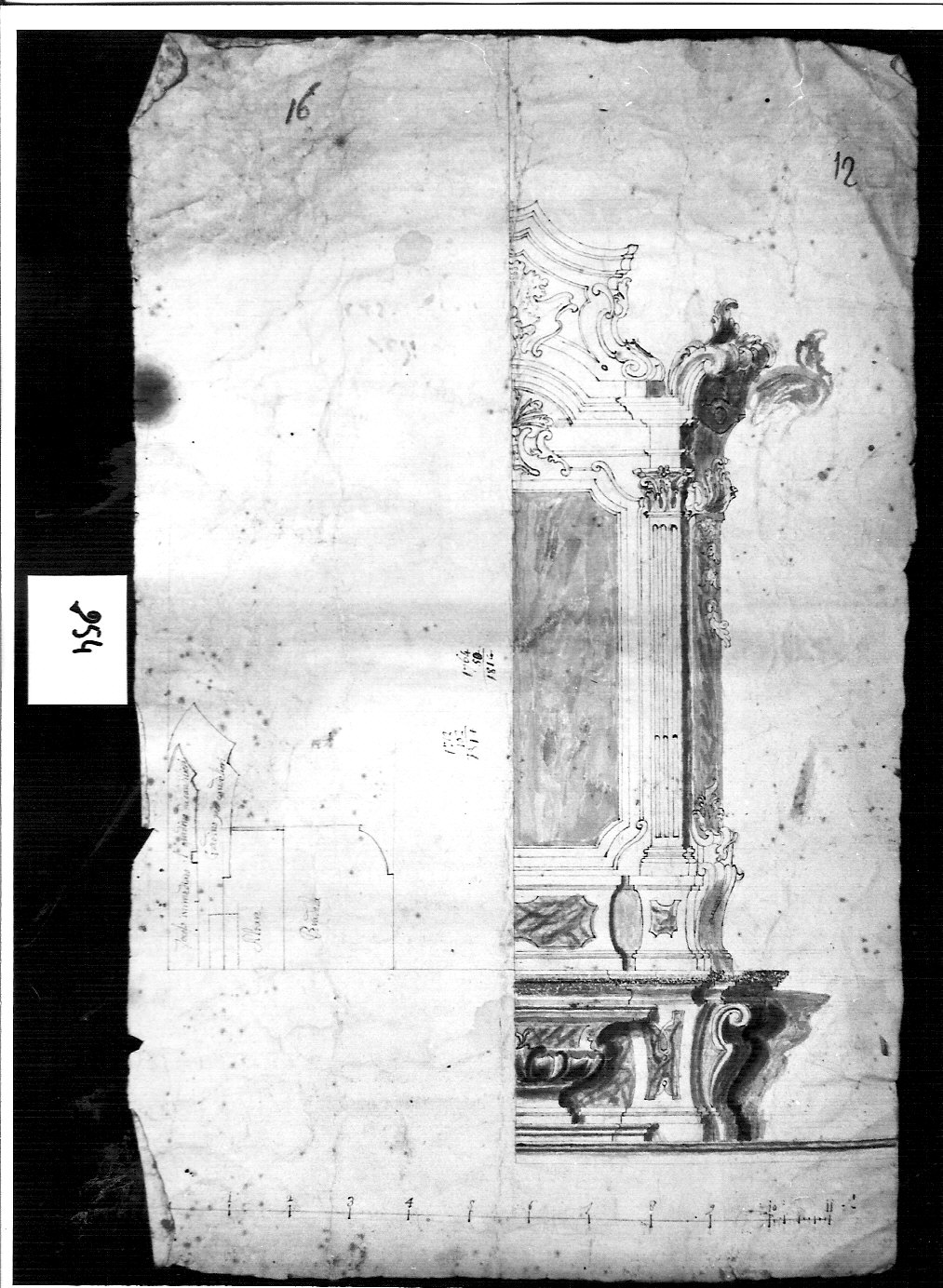 metà destra di altare con ancona (disegno, opera isolata) di Ligari Pietro (attribuito) (sec. XVIII)