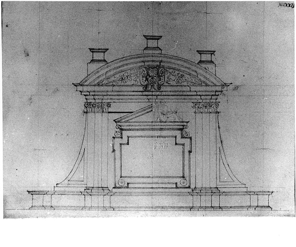 studio per il coronamento della facciata (disegno architettonico, opera isolata) di Bassi Martino (attribuito) (sec. XVI)