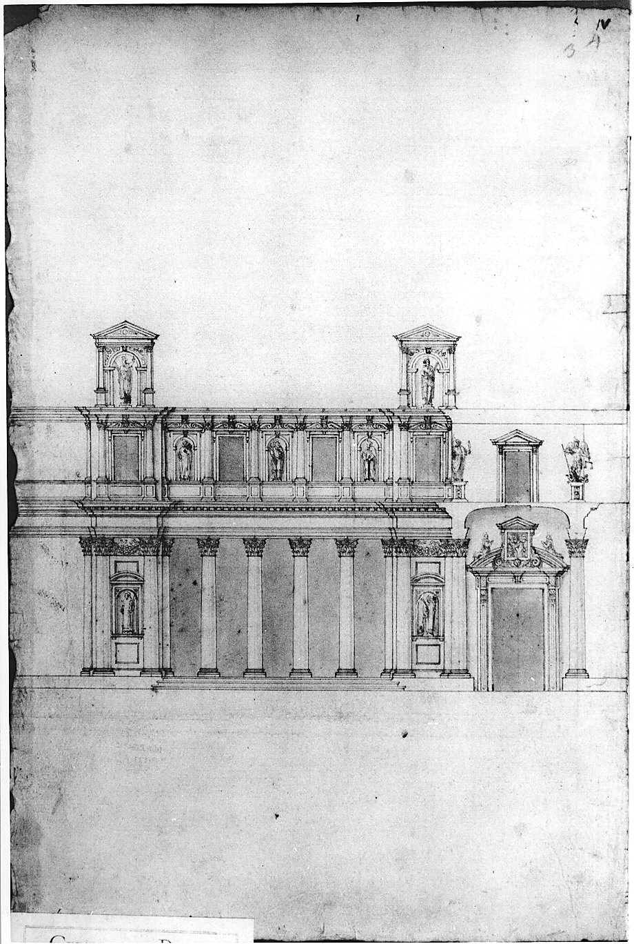studio per la fronte della foresteria (disegno architettonico, opera isolata) di Bassi Martino (attribuito) (sec. XVI)