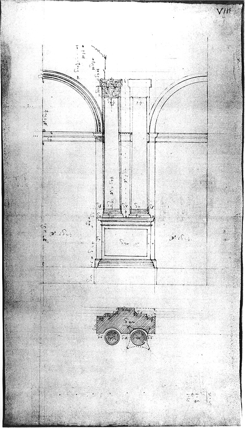 studio per colonne di un portico (disegno architettonico, opera isolata) di Bassi Martino (attribuito) (sec. XVI)
