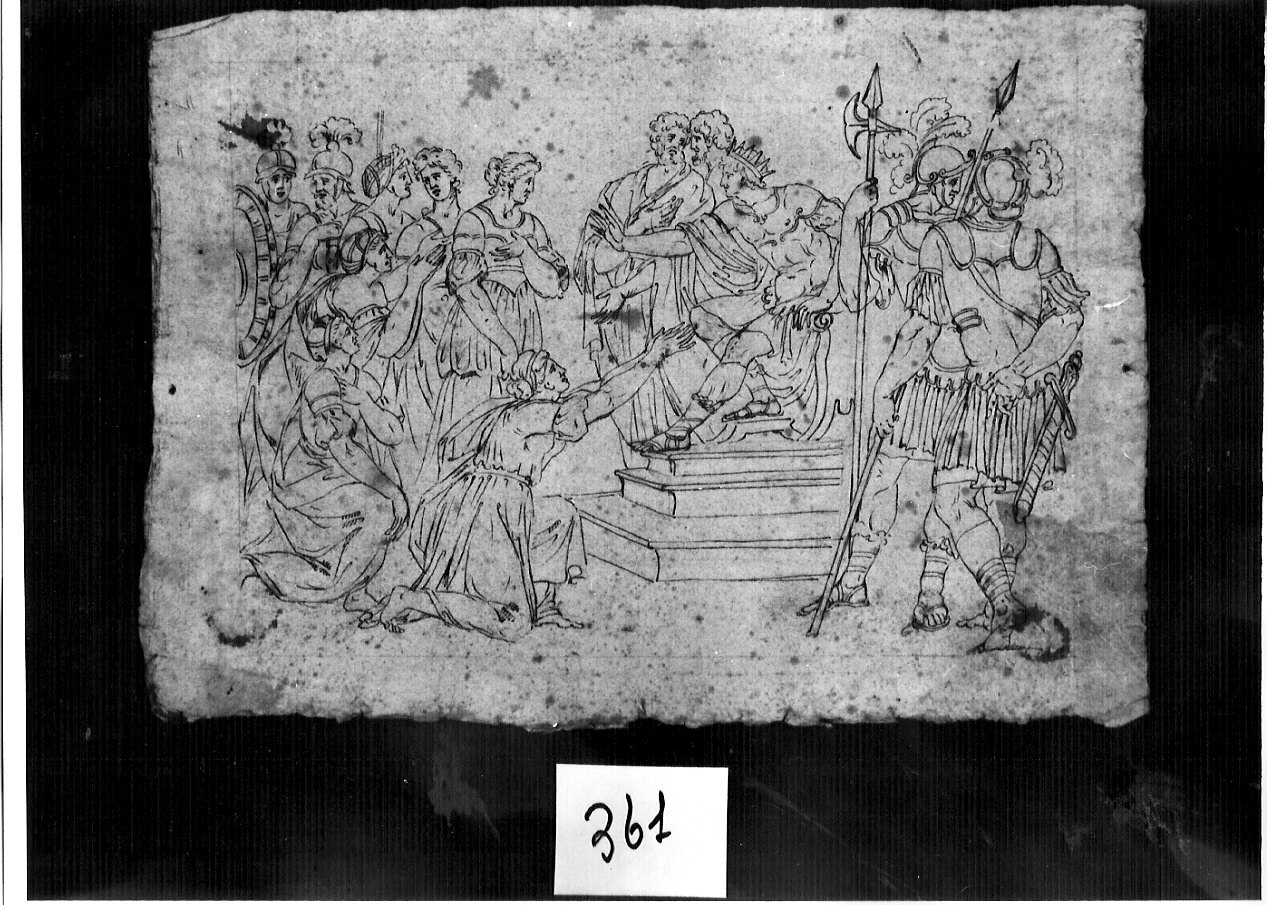 gruppo di donne davanti a un re// varie teste appena accennate (disegno, opera isolata) di Ligari Angelo (attribuito) (primo quarto sec. XIX)