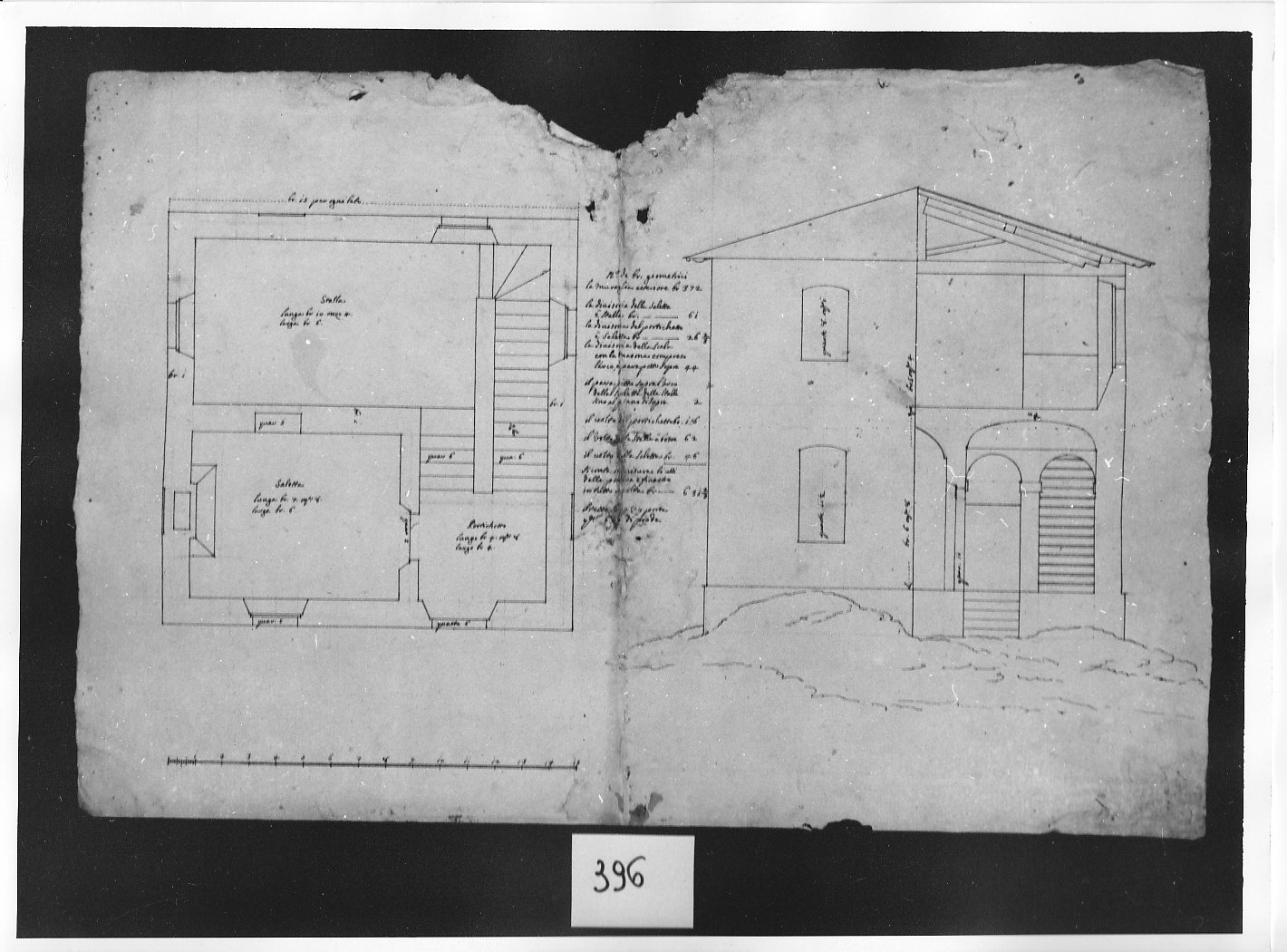 Pianta e prospetto spaccato di casa (disegno architettonico, opera isolata) di Ligari Pietro (attribuito) (secondo quarto sec. XVIII)