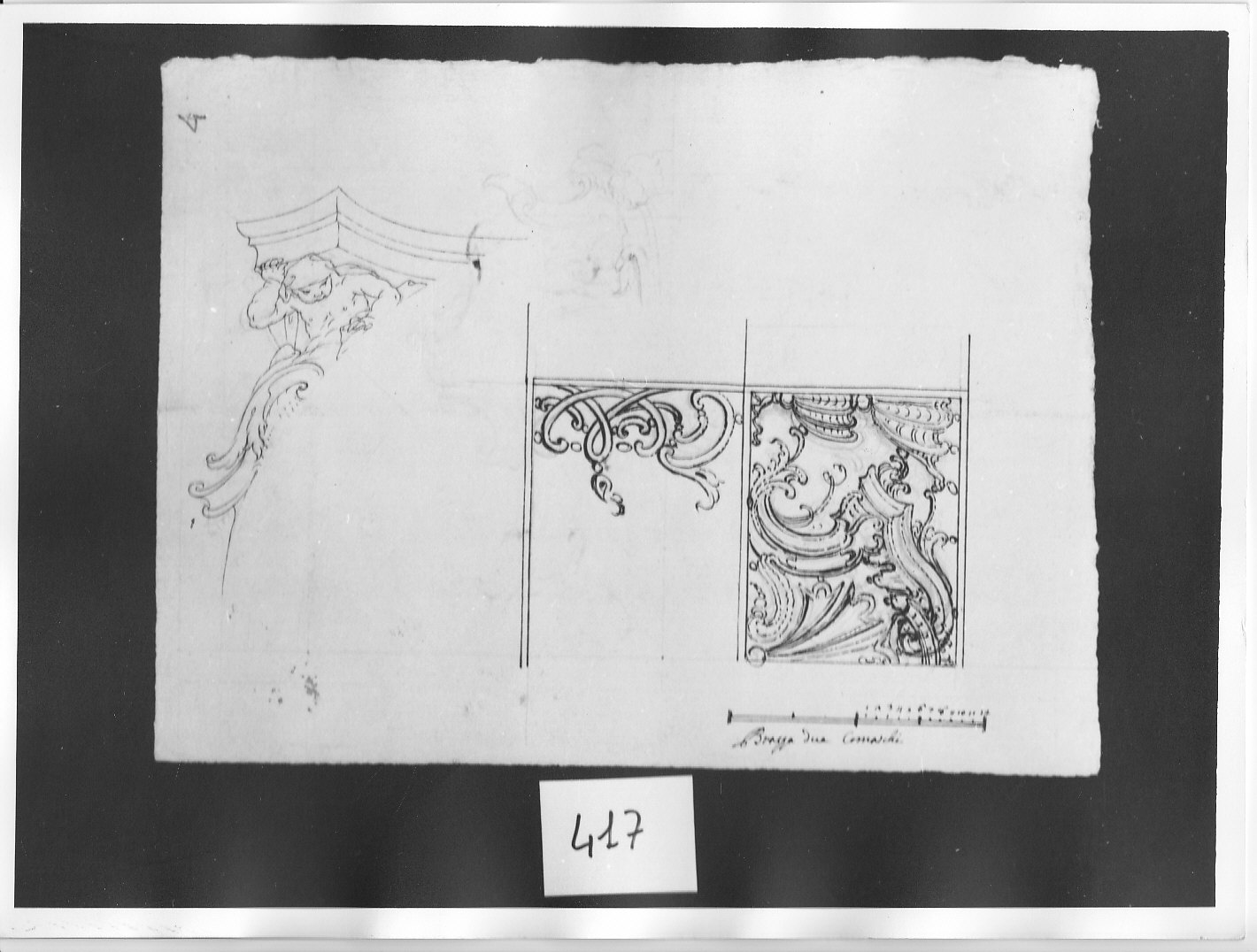 Una cariatide e due motivi decorativi (disegno architettonico, opera isolata) di Ligari Cesare (attribuito) (sec. XVIII)