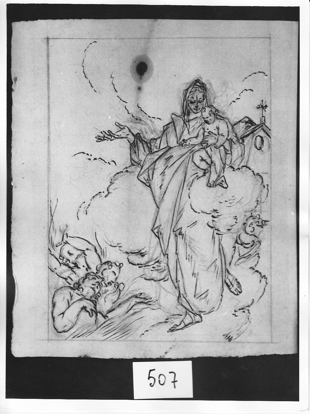 Madonna con Bambino e angeli (disegno, opera isolata) di Ligari Cesare (attribuito) (sec. XVIII)