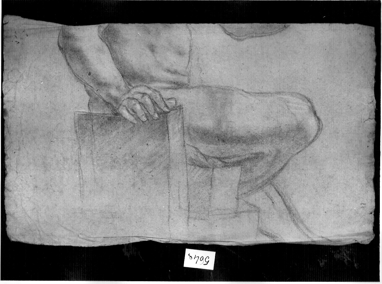 donna inginocchiata// parte inferiore di nudo seduto (disegno, opera isolata) di Ligari Angelo (attribuito) (sec. XIX)