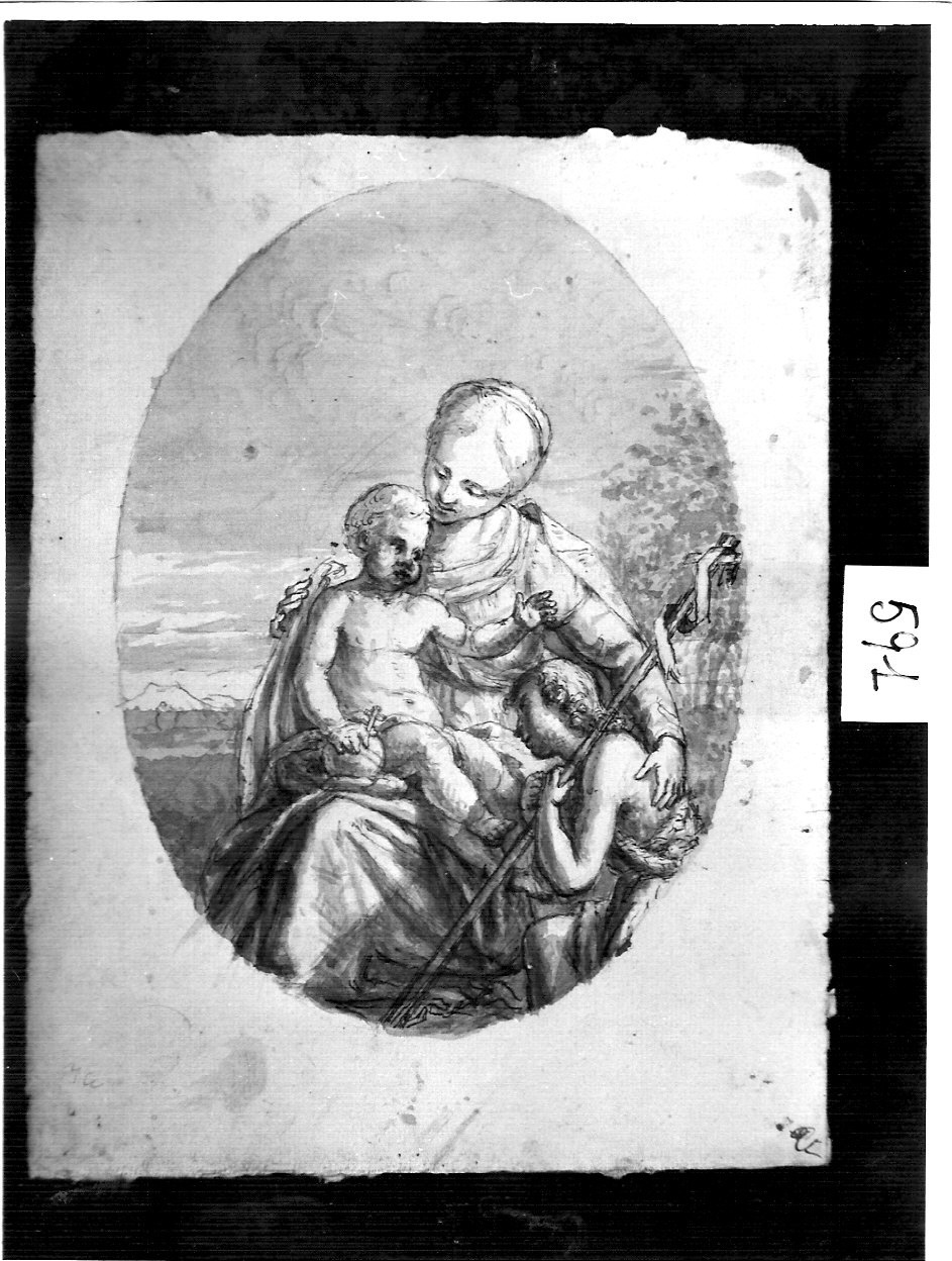 Madonna con Bambino e San Giovannino, Madonna con Bambino e San Giovannino (disegno, opera isolata) di Ligari Angelo (attribuito) (sec. XIX)