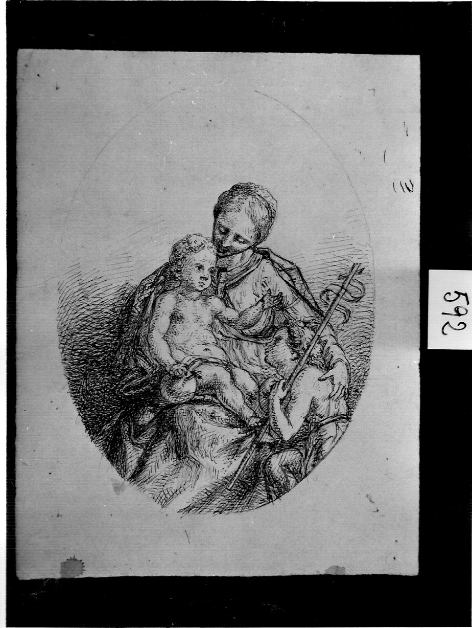 Madonna con Bambino e San Giovannino, Madonna con Bambino e San Giovannino (disegno, opera isolata) di Ligari Angelo (attribuito) (sec. XIX)