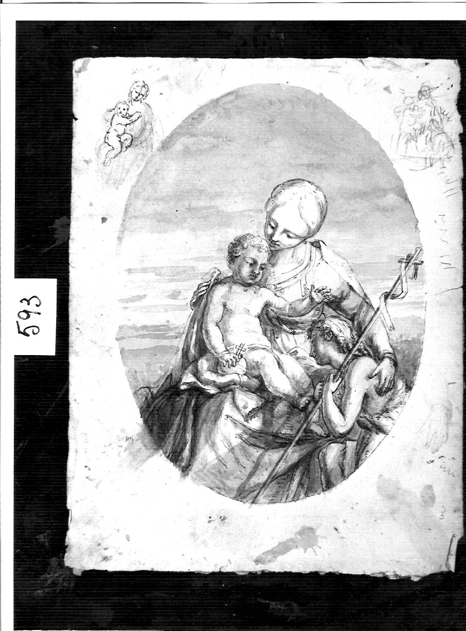 Madonna con Bambino e San Giovannino, Madonna con Bambino e San Giovannino (disegno, opera isolata) di Ligari Angelo (attribuito) (sec. XIX)