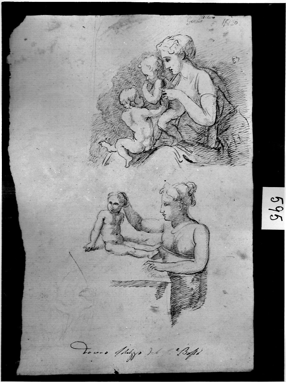 giovane donna e bambino (disegno, opera isolata) di Ligari Angelo (attribuito) (sec. XIX)