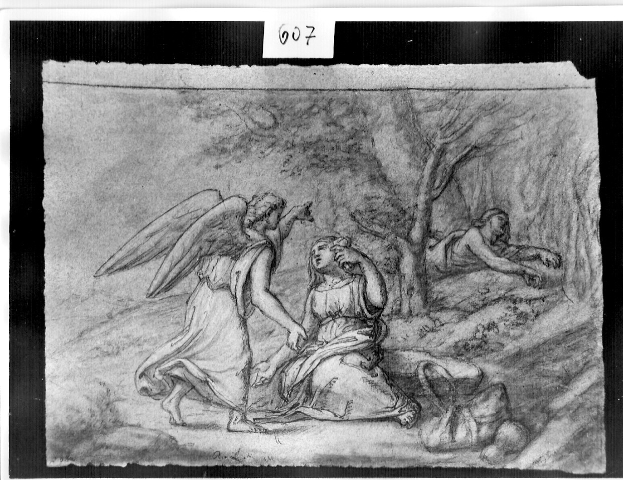 Agar, Ismaele e l'Angelo (disegno, opera isolata) di Ligari Angelo (sec. XIX)