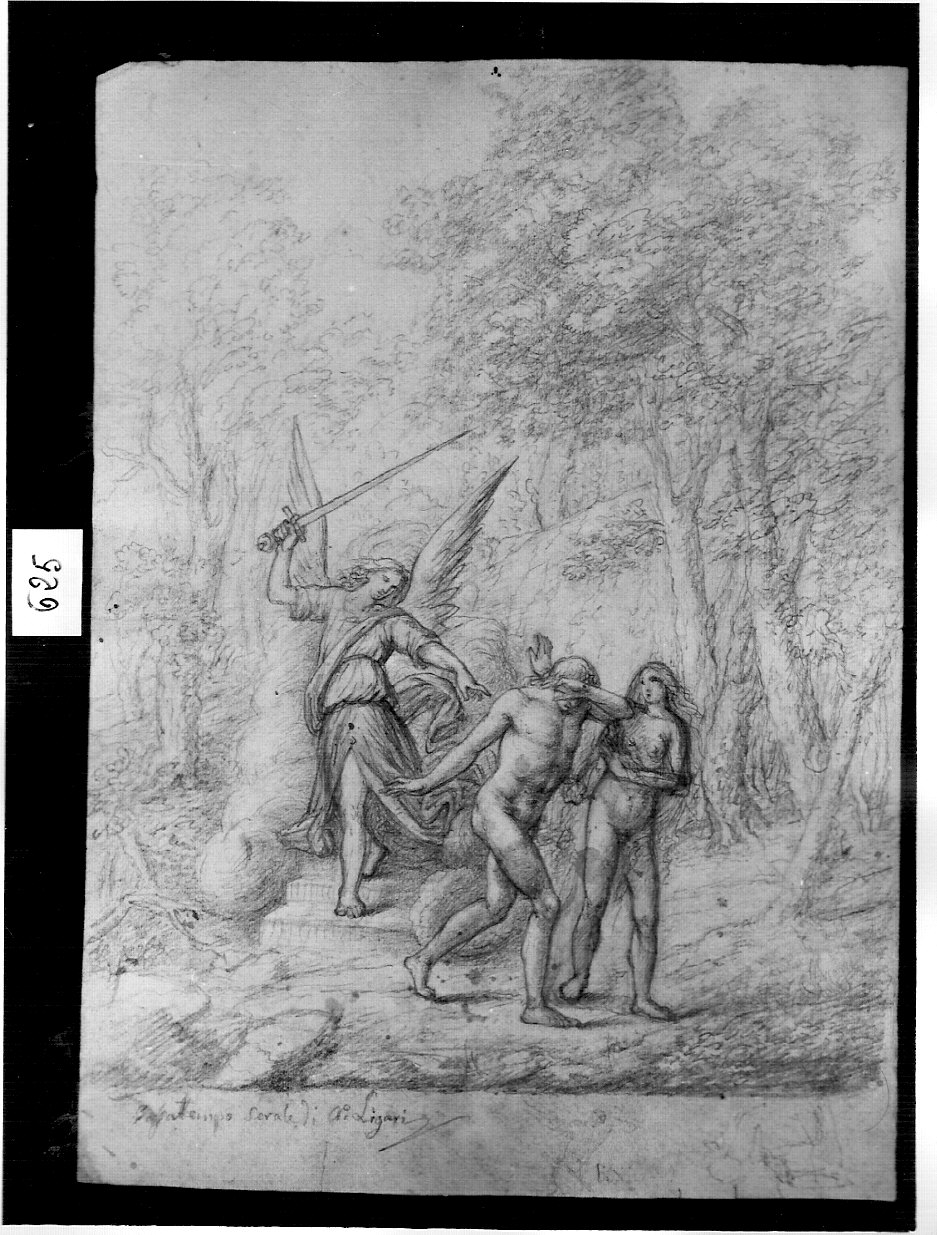 Adamo ed Eva cacciati dal Paradiso, Adamo ed Eva cacciati dal paradiso terrestre (disegno, opera isolata) di Ligari Angelo (attribuito) (sec. XIX)