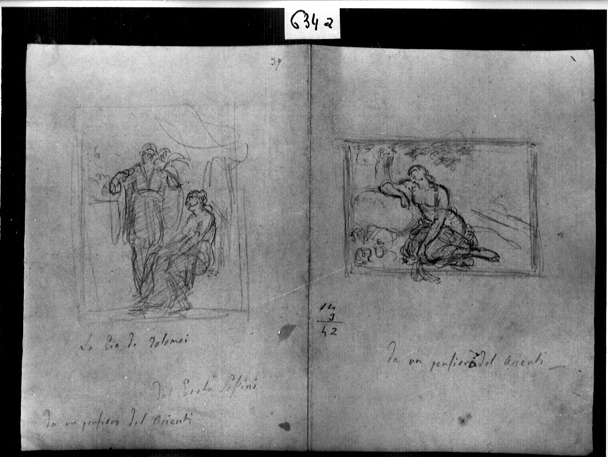 Assunta e gruppo di figure// Pia de' Tolomei e giovane abbandonata (disegno, opera isolata) di Ligari Angelo (attribuito) (sec. XIX)