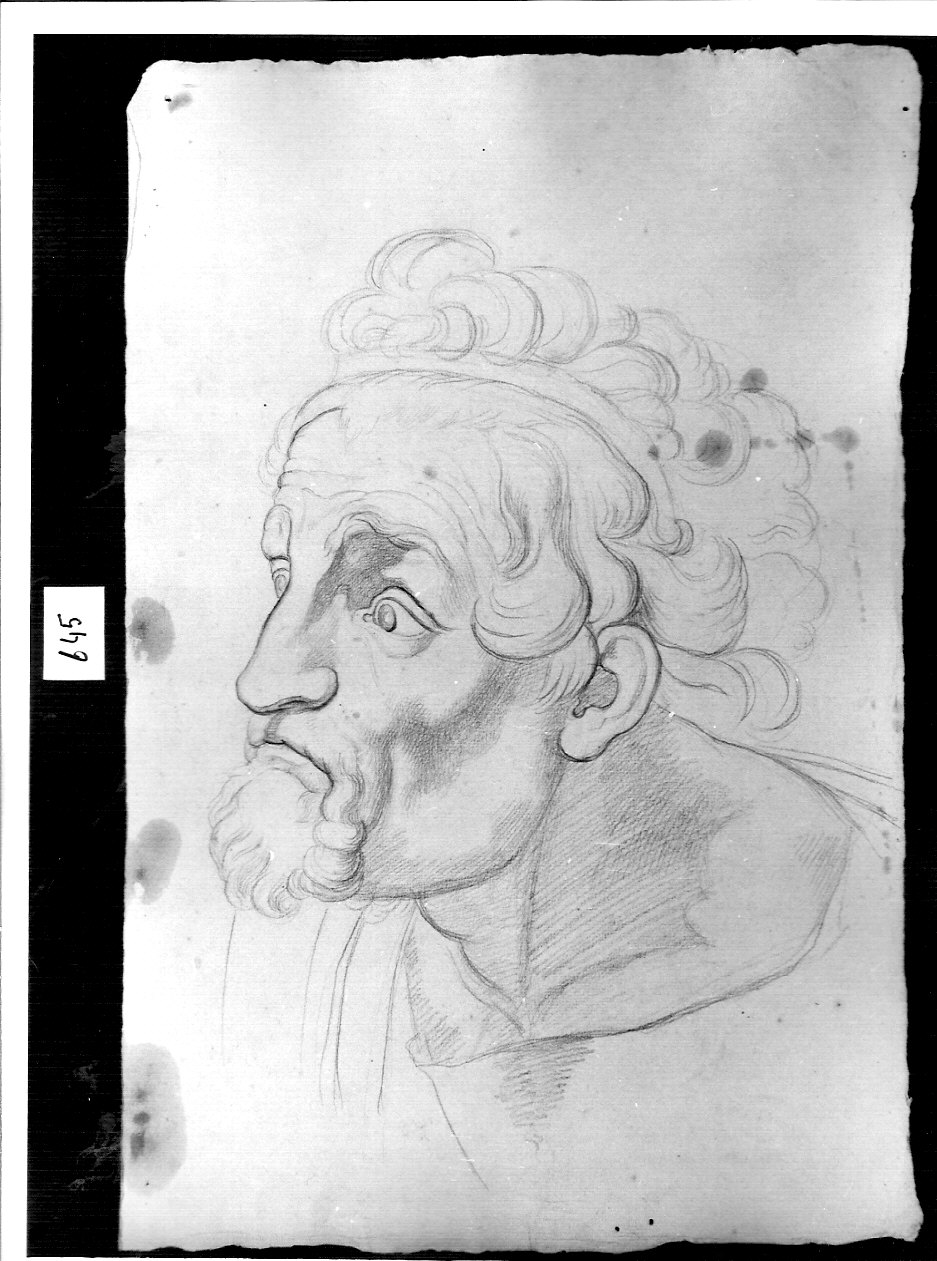 testa di uomo barbuto// shizzo di testa di uomo barbuto (disegno, opera isolata) di Ligari Angelo (attribuito) (sec. XIX)