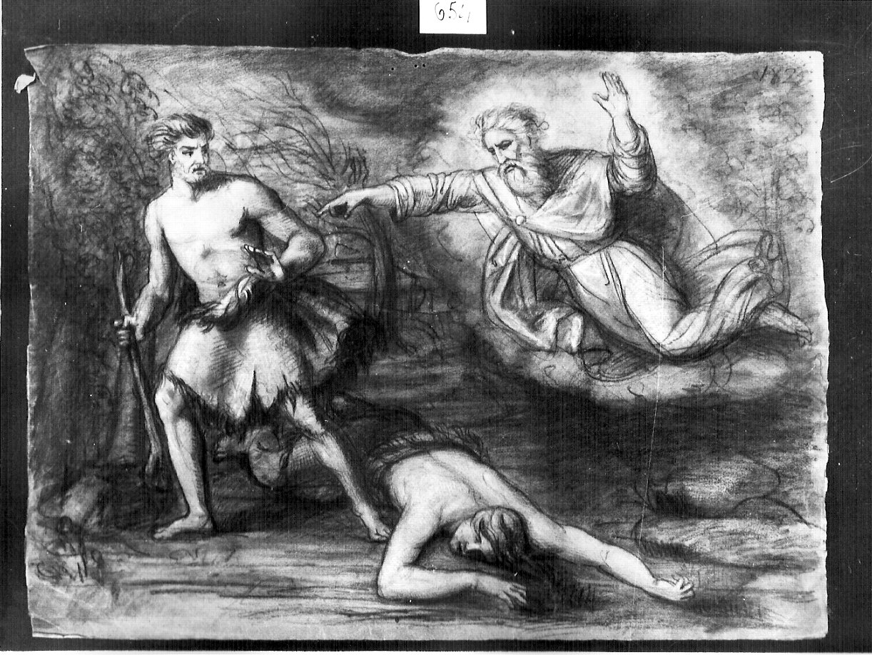 Caino, Abele e il Padre Eterno (disegno, opera isolata) di Ligari Angelo (attribuito) (sec. XIX)