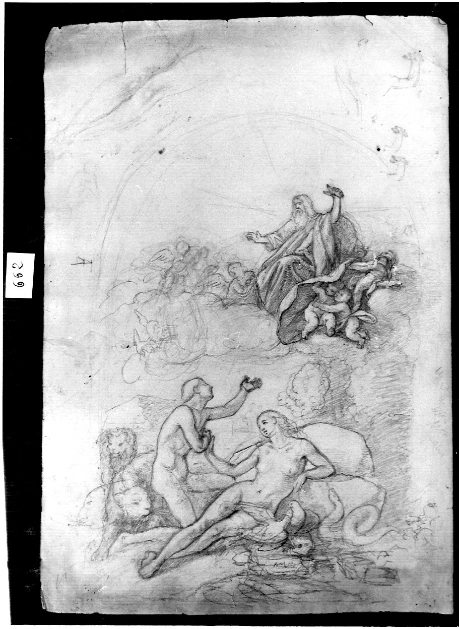 Adamo ed Eva e il Padre Eterno (disegno, opera isolata) di Ligari Angelo (attribuito) (sec. XIX)