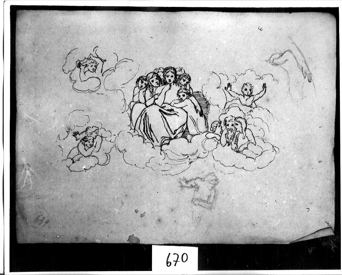 gruppo di Beati fra nuvole (?) (disegno, opera isolata) di Ligari Angelo (sec. XIX)