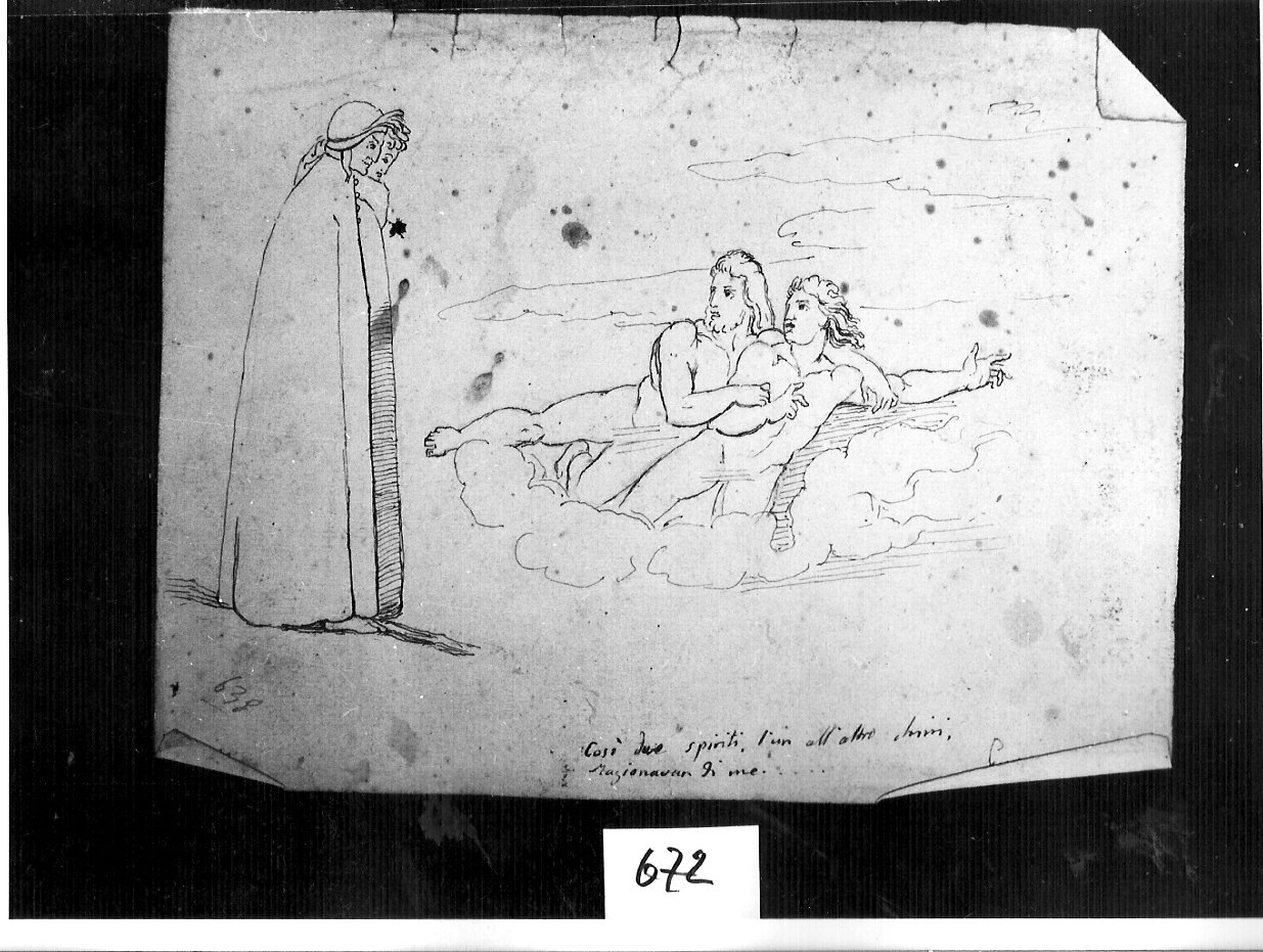 incontro con Guido del Duca e Rinieri de' Calboli (disegno, opera isolata) di Ligari Angelo (sec. XIX)