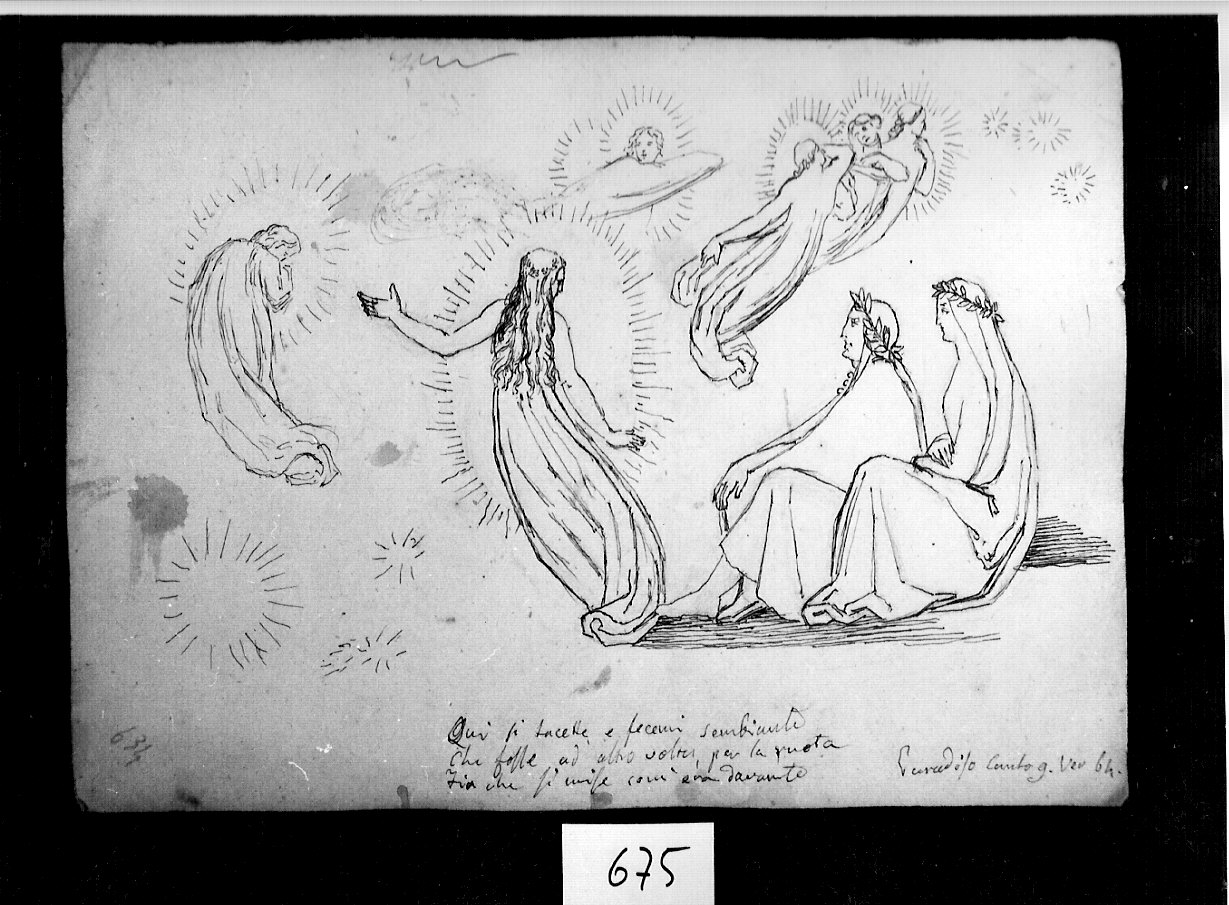 Buonconte da Montefeltro salvato dall'angelo (disegno, opera isolata) di Ligari Angelo (sec. XIX)