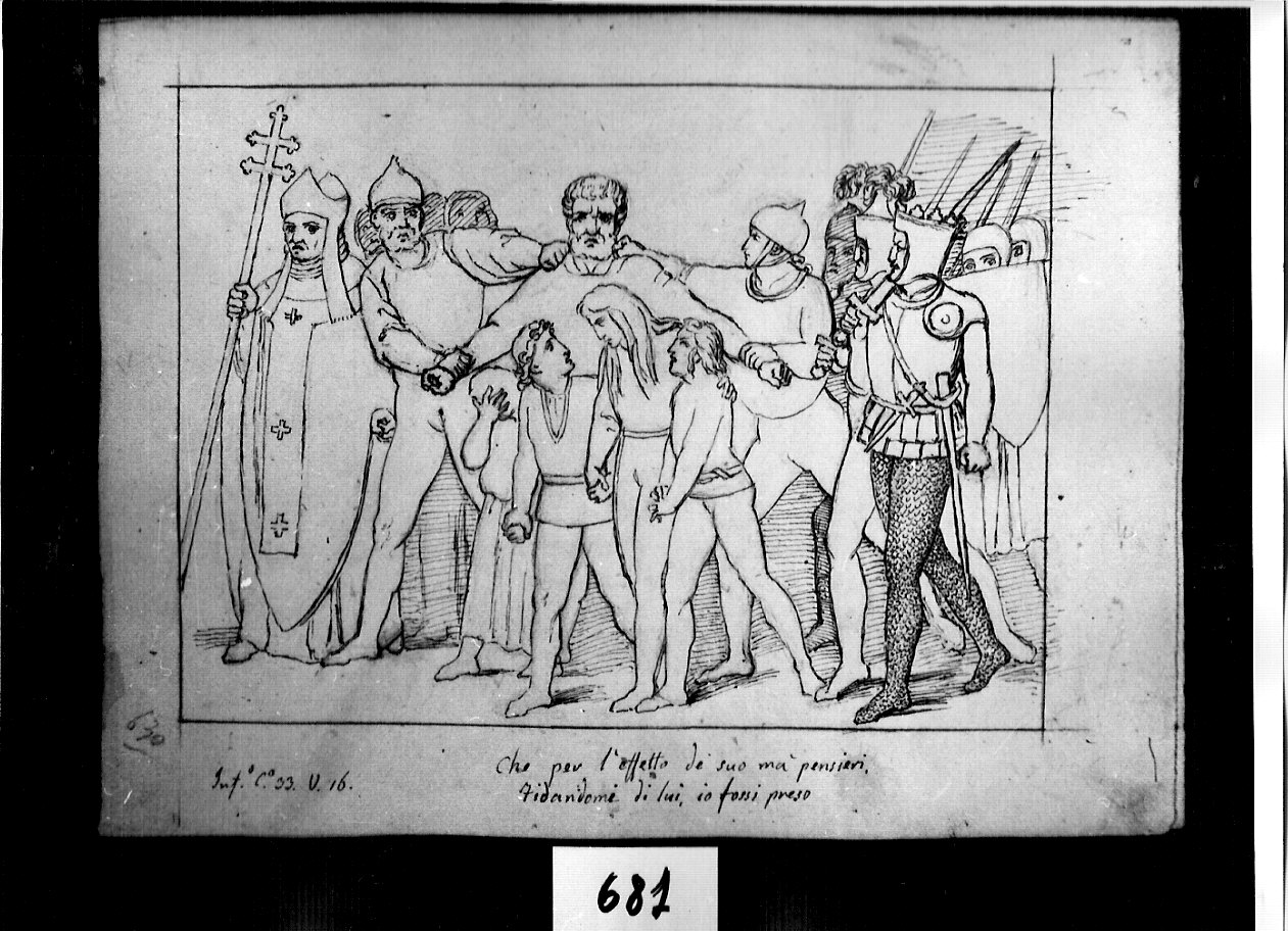 cattura del Conte Ugolino// morte del Conte Ugolino (disegno, opera isolata) di Ligari Angelo (sec. XIX)