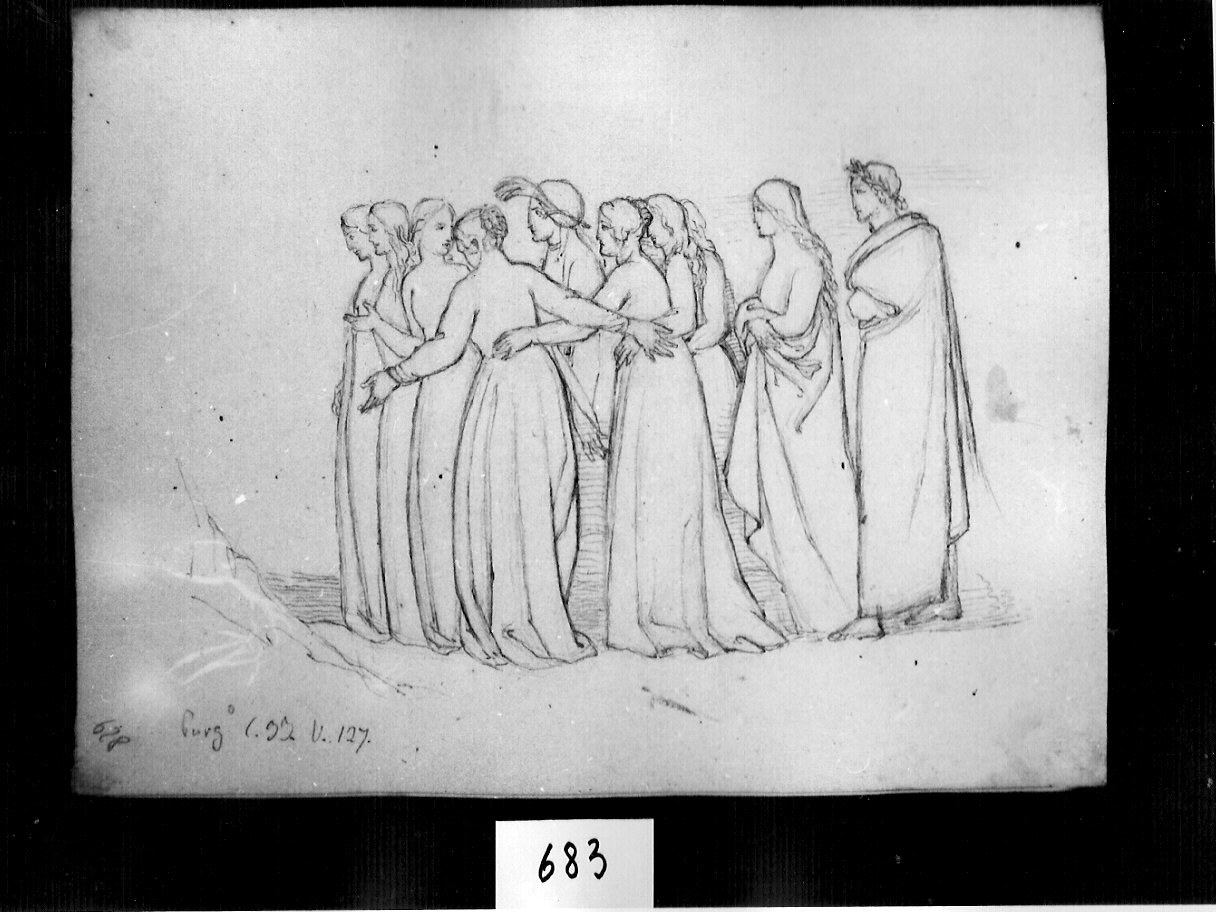 Dante condotto all'Eunoè// donna seduta nel letto (disegno, opera isolata) di Ligari Angelo (sec. XIX)