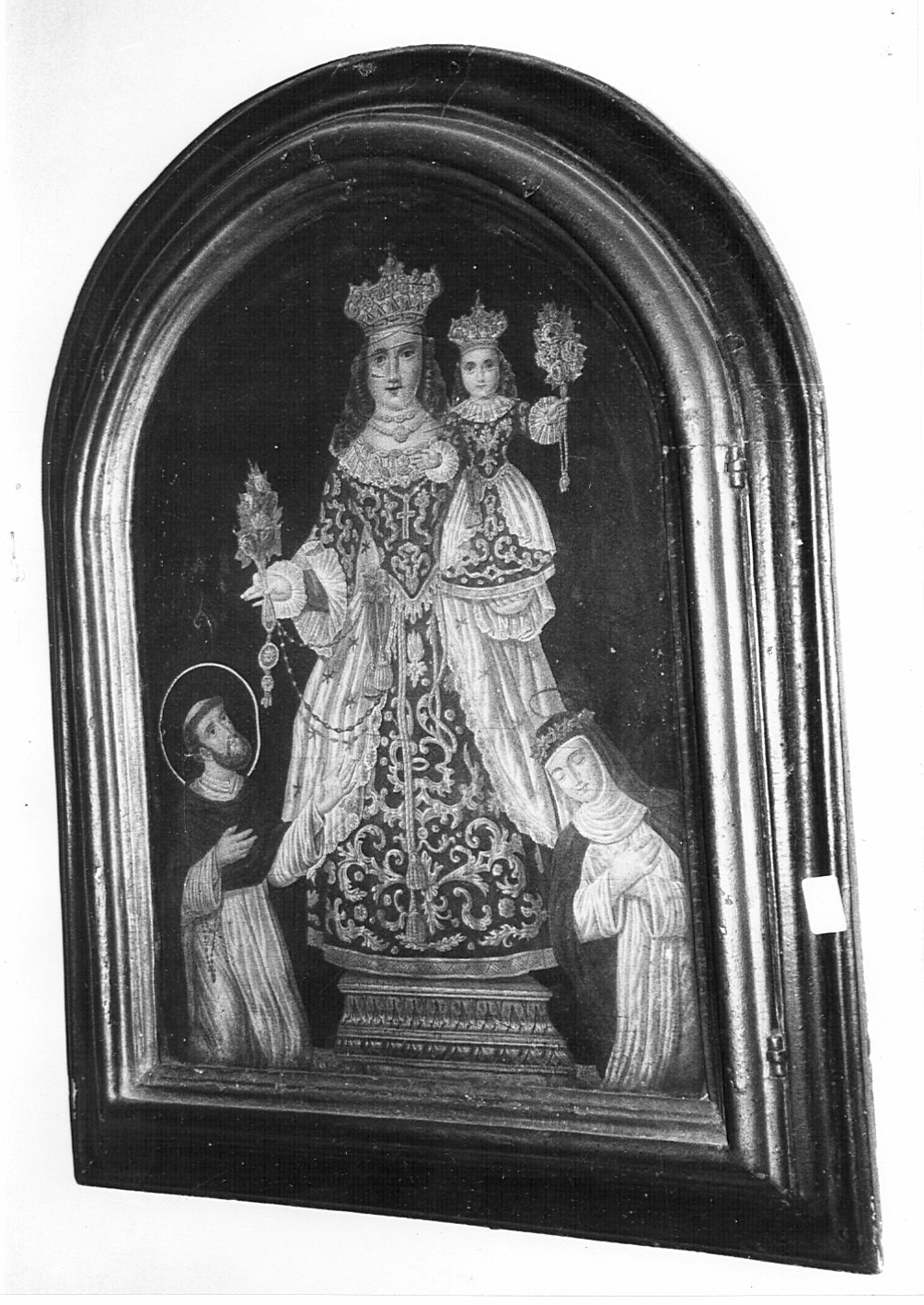 Madonna del Rosario con San Domenico e Santa Teresa (stampa) - ambito italiano (metà sec. XIX)