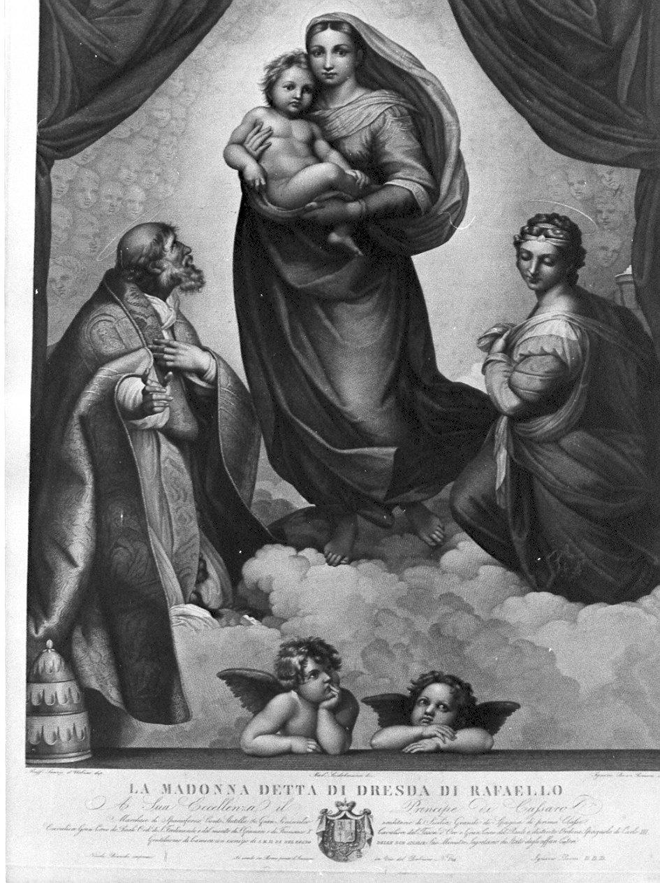 Madonna con Bambino e santi (stampa) di Pavon Ignazio (sec. XIX)