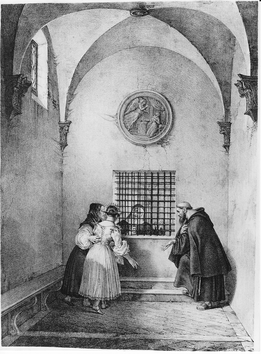 Lucia viene presentata alla monaca di Monza (stampa) di Gallina Gallo (sec. XIX)