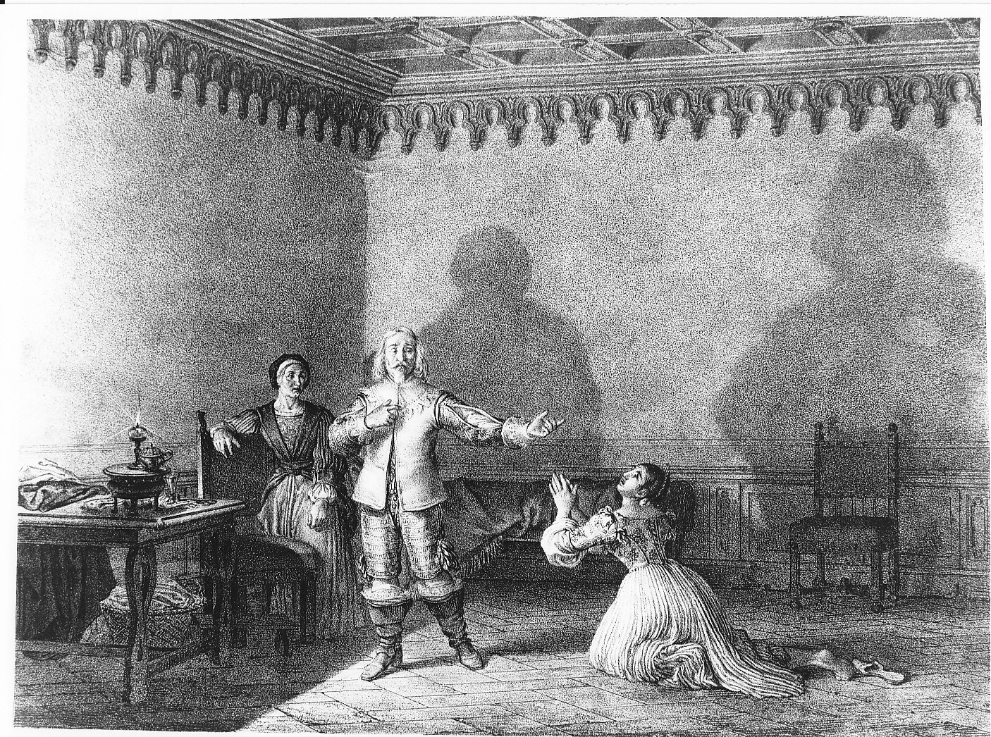 Lucia davanti all'Innominato (stampa) di Gallina Gallo (sec. XIX)