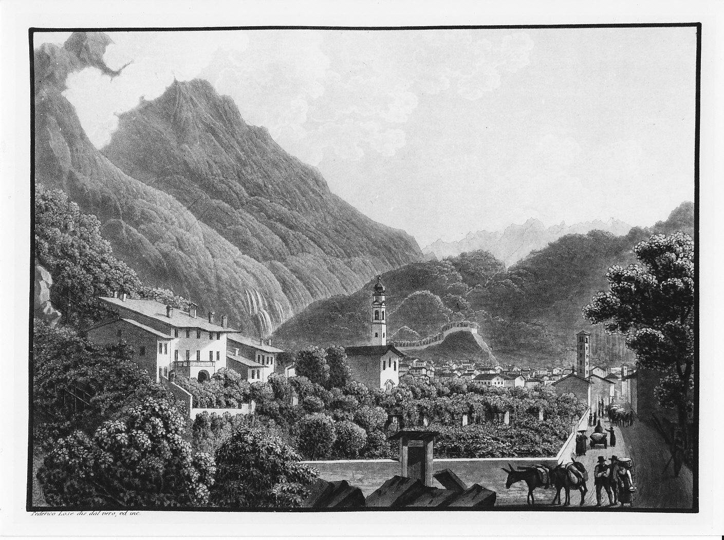 Veduta di Chiavenna da Bette (stampa) di Lose Federico (sec. XIX)