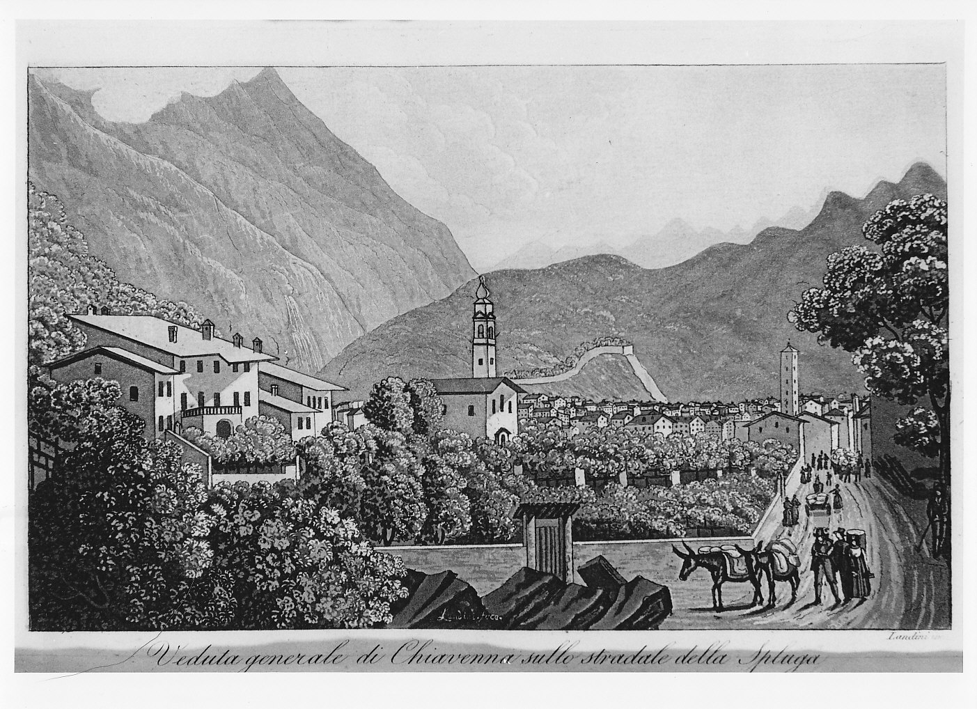 Veduta di Chiavenna da Bette (stampa) di Landini Domenico (sec. XIX)