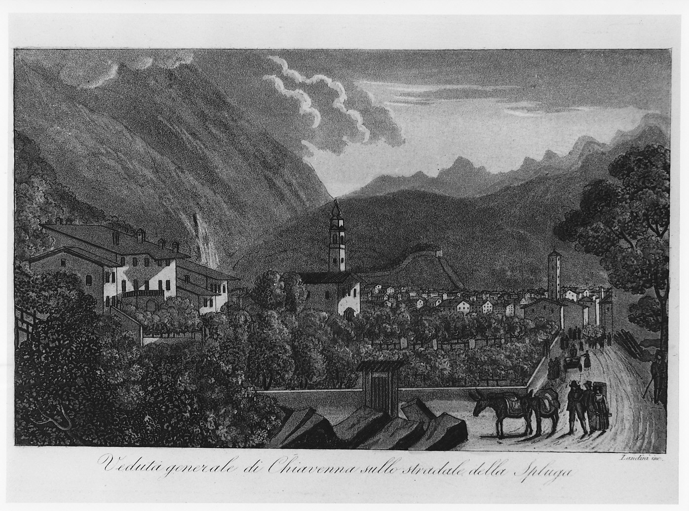 Veduta di Chiavenna da Bette (stampa) di Landini Domenico (sec. XIX)