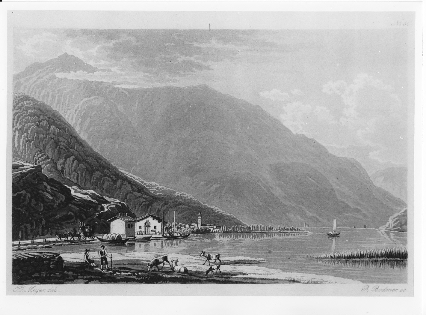 Il lago di Mezzola (stampa) di Bodmer Gottlieb, Meyer J. J (sec. XIX)