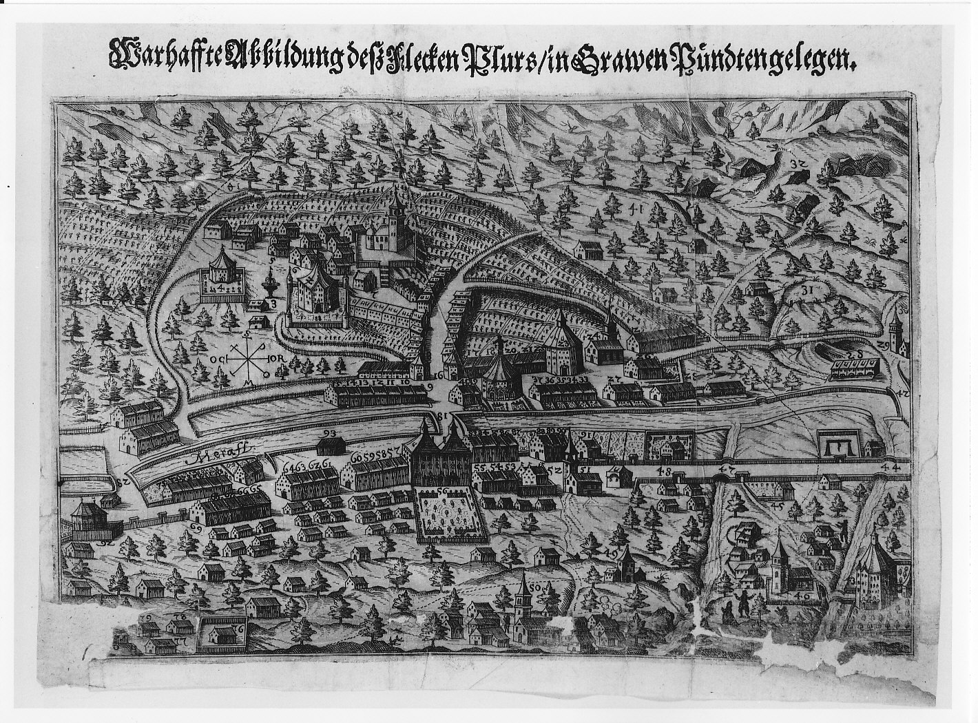 Priuro prima della frana (stampa) di Hardmeyer Johann (sec. XVII)