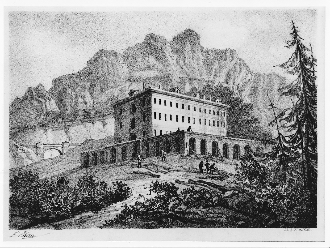 I bagni di Bormio (stampa) di Bertotti Pietro, Elena Giuseppe (sec. XIX)