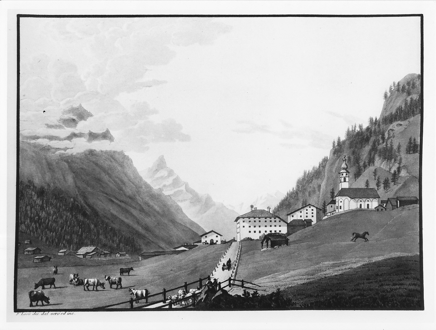 Veduta di Splugen (stampa) di Lose Federico (sec. XIX)