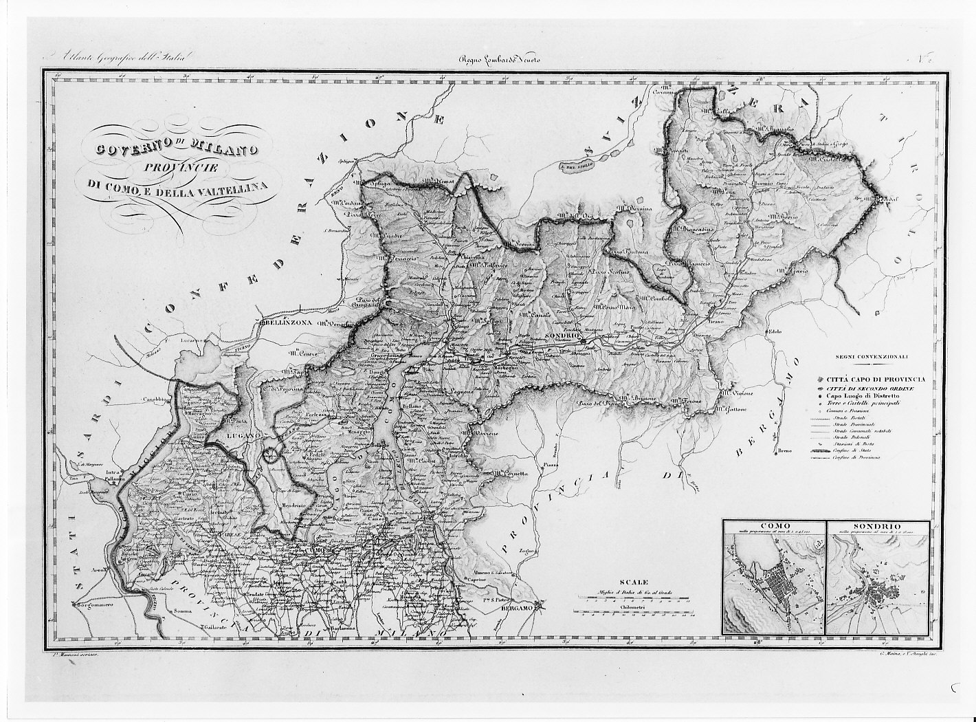 Carta delle Province di Como e di Sondrio (stampa) di Maina Giacinto, Stanghi V, Manzoni P (sec. XIX)