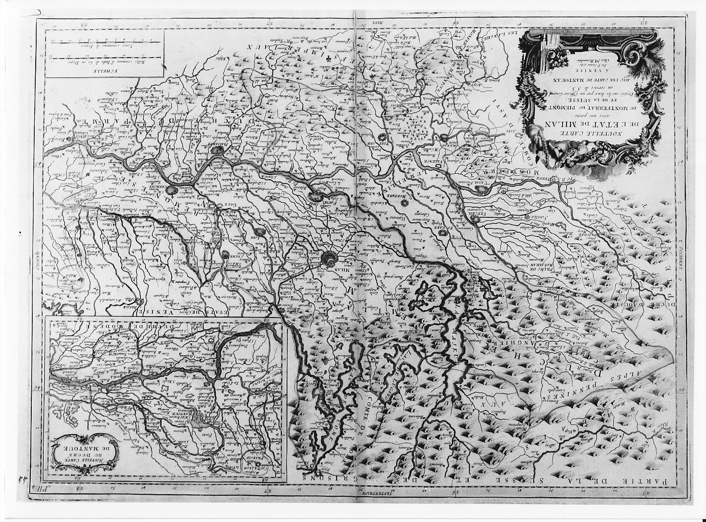 Carta dello Stato di Milano, parte del Piemonte e della Svizzera (stampa) di Santini P (sec. XVIII)