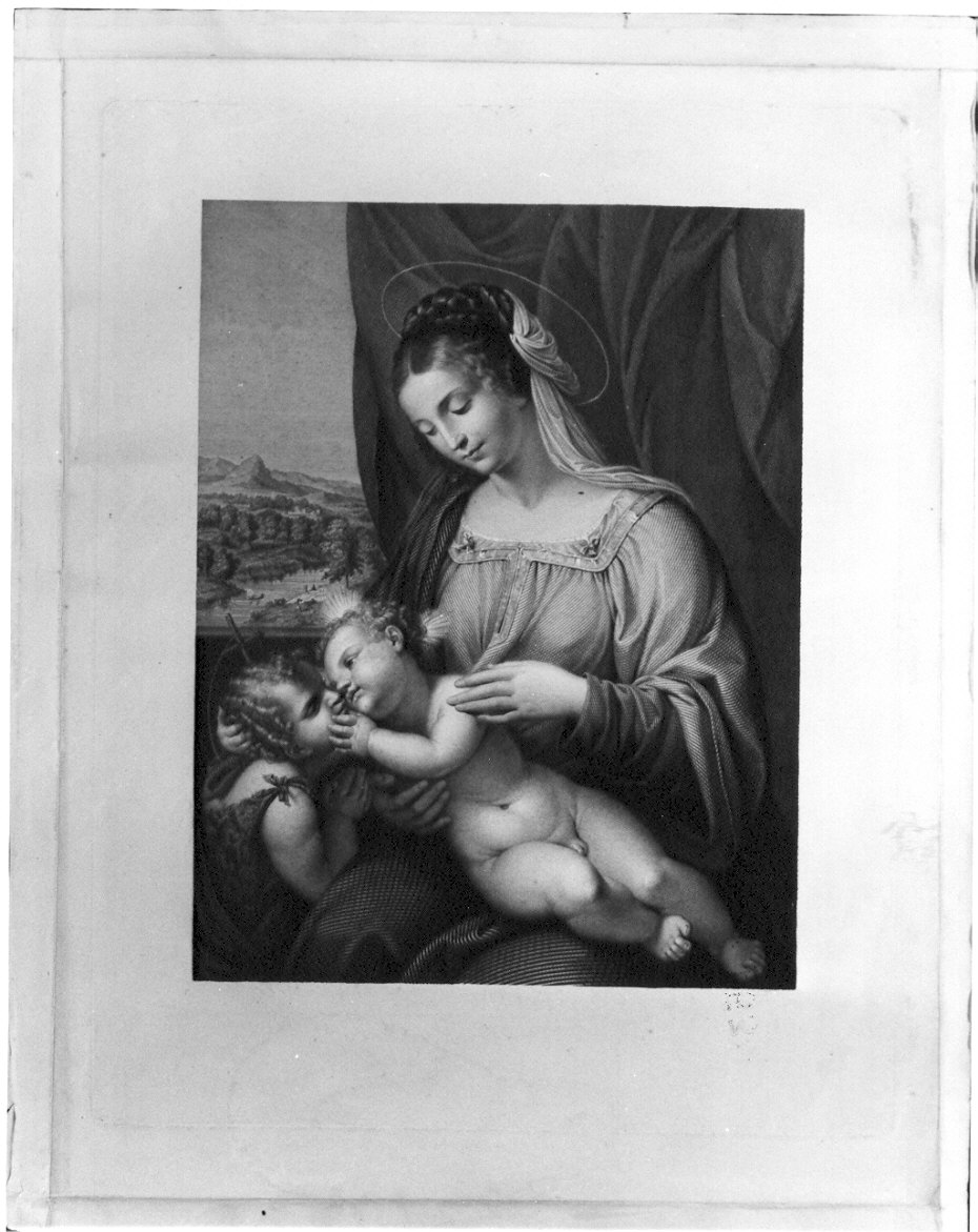 Madonna con Bambino e San Giovannino (stampa) di Garavaglia Giovita (sec. XIX)