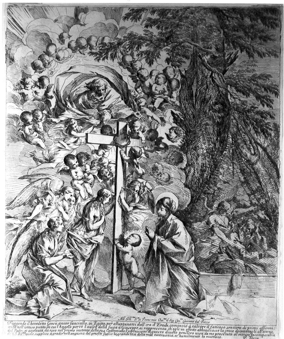 Sacra Famiglia con simboli della passione (stampa) di Testa Pietro (sec. XVII)