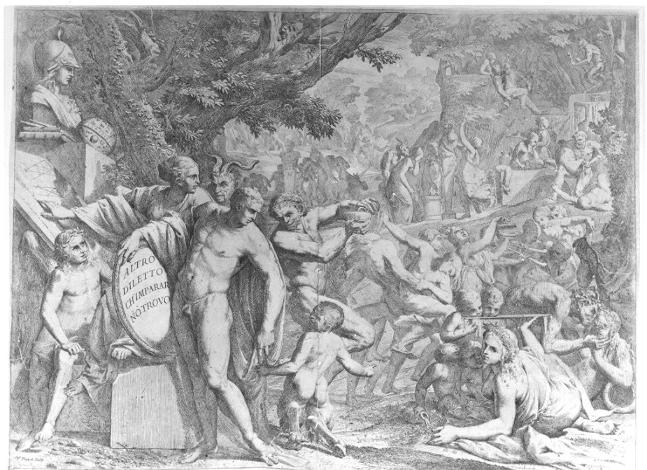 un giovane tra Virtù e Vizio, allegoria della Virtù (stampa) di Testa Pietro (sec. XVII)
