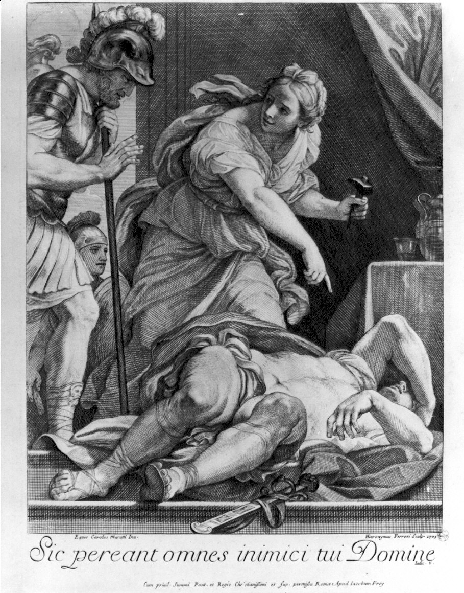 Giaele uccide Sisara (stampa) di Ferroni Gerolamo, Maratta Carlo (sec. XVIII)