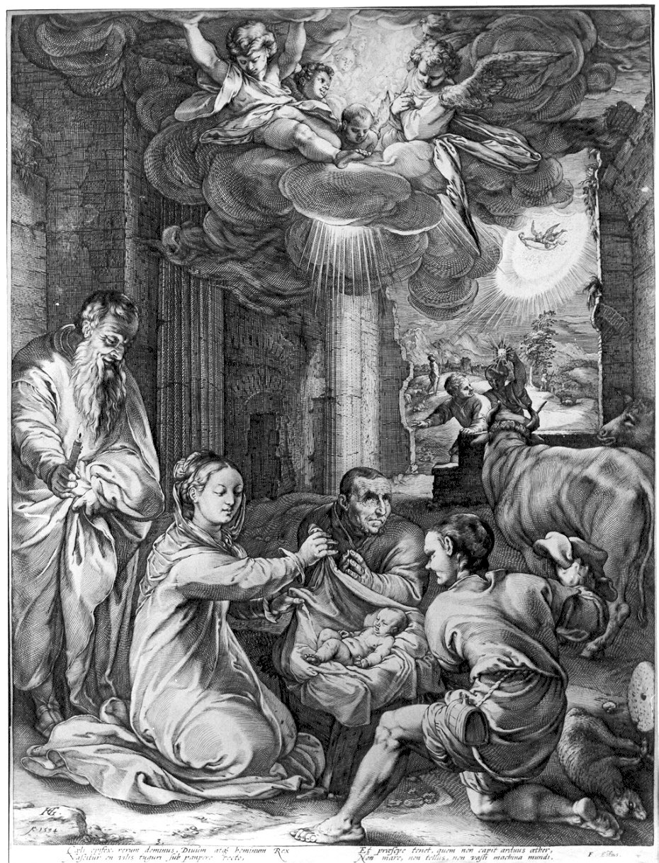 adorazione dei pastori (stampa) di Goltzius Hendrick (sec. XVI)